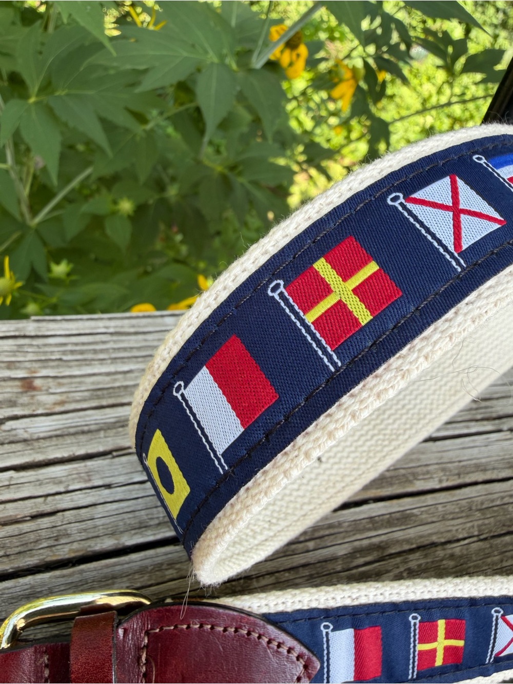 Men’s Nautical Flag Belt Canvas +Leather 42 D Ring Brickman’s Martha’s Vineyard